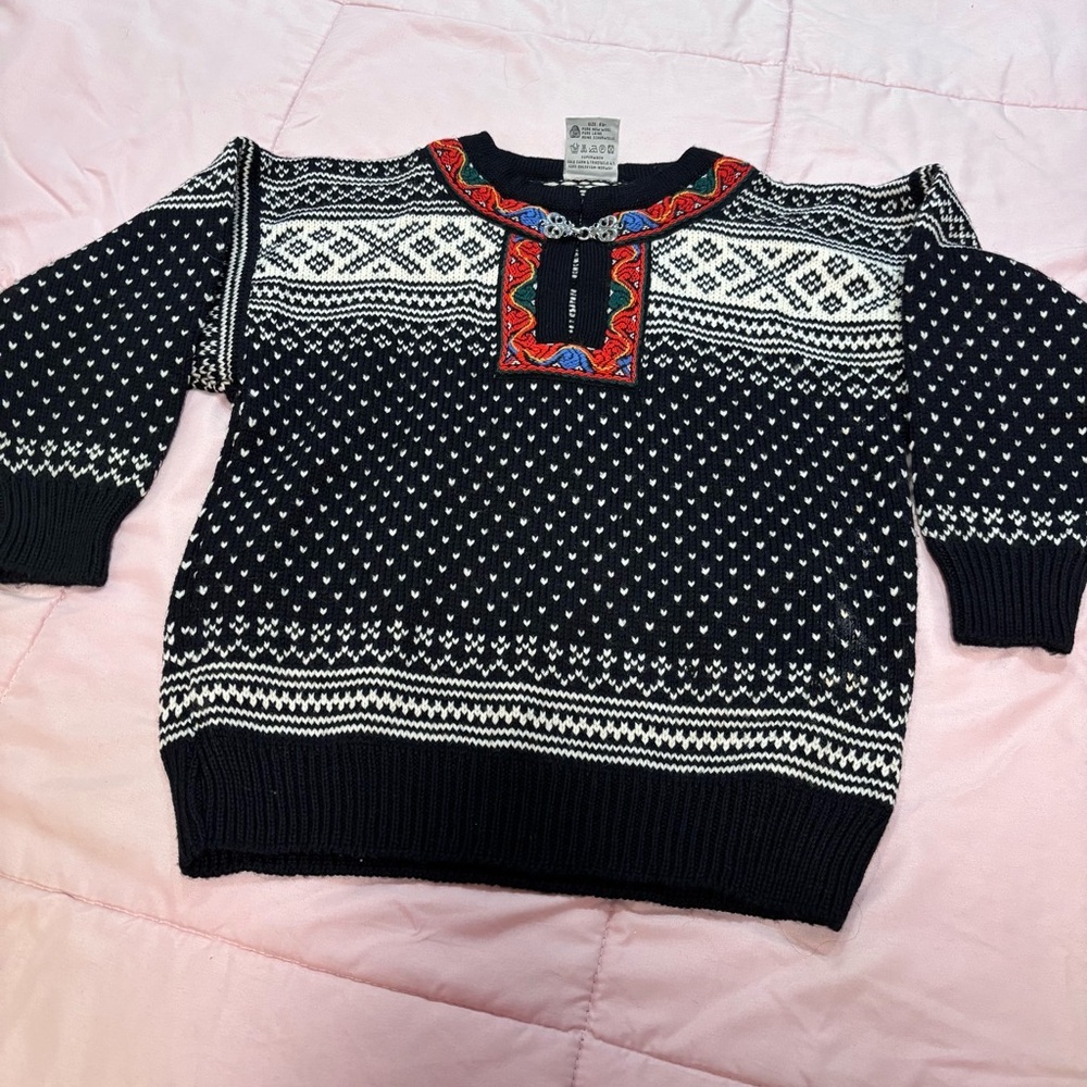 Dale of Norway Sweater, Black/Multi, Collar Detail, Women’s Medium(?)